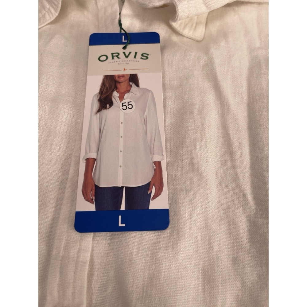 Orvis Shirt Womens L Long Sleeve Button Up Linen Blend Classic White Top